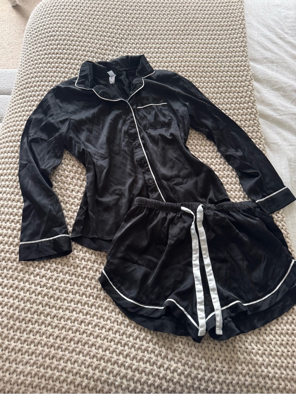 Black Satin Pajama Set